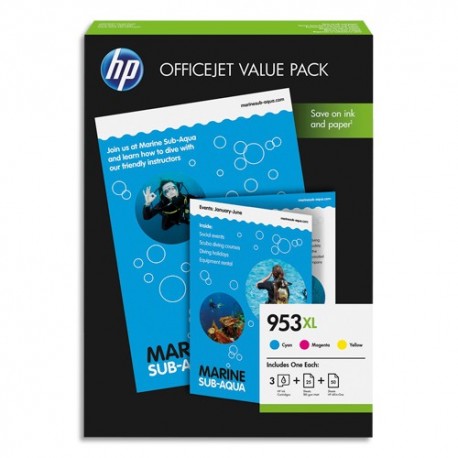 HP Cartouche jet d encre 3 couleurs XL + papier 953XL 1CC21AE