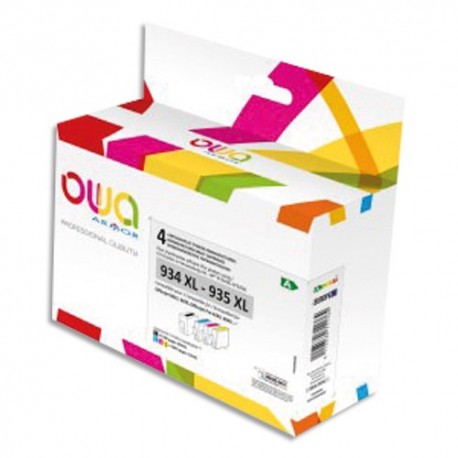 OWA Pack de 4 cartouches compatibles jet d'encre couleurs Noir, Cyan, Magenta, Jaune HP 934XL K10356OW