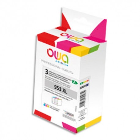 OWA Pack de 3 cartouches compatibles jet d'encre Cyan, Magenta, Jaune HP 953XL K10468OW