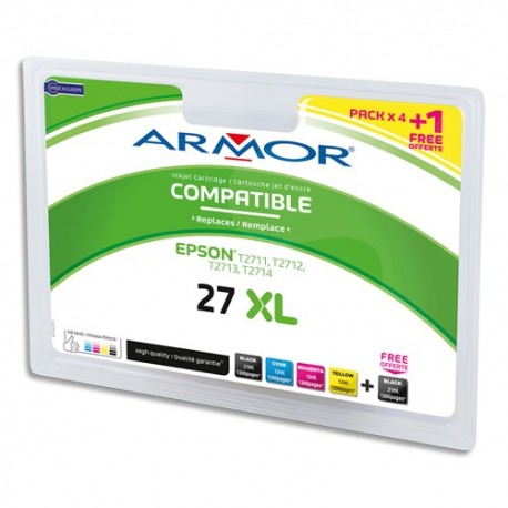 ARMOR Pack de 5 cartouches compatibles jet d'encre 2 x Noir, Cyan, Magenta, Jaune EPSON 27XL B10447R1