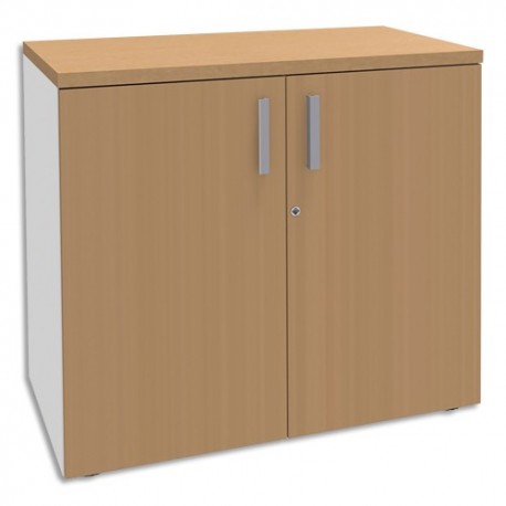 SIMMOB Armoire Basse 2 portes Steely Hêtre pieds blancs en bois  - Dimensions : L80 x H72 x P47 cm