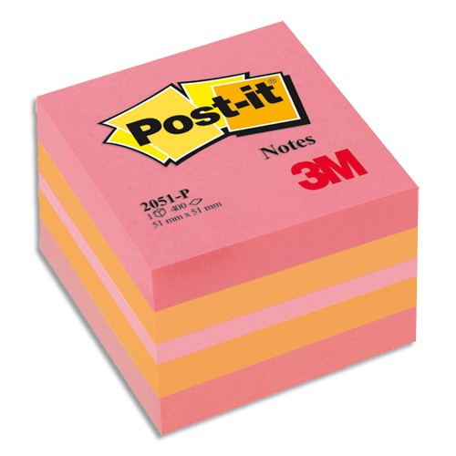 Mini bloc cube Post-It - 400 feuilles - 5,1 x 5,1cm - couleur