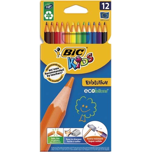 BIC KIDS Etui carton 24 crayons de couleur EVOLUTION. Longueur 17,5 cm.  Coloris assortis
