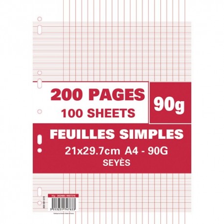 Feuilles Simples Grands Carreaux 21 x 29,7cm 200 Pages Seyès