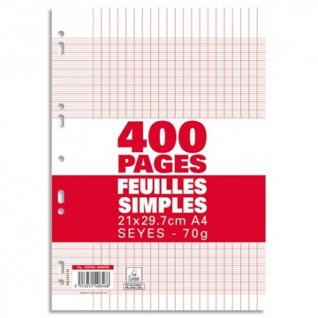 200 pages Feuilles simples petits carreaux A4 90g : Chez Rentreediscount  Fournitures scolaires