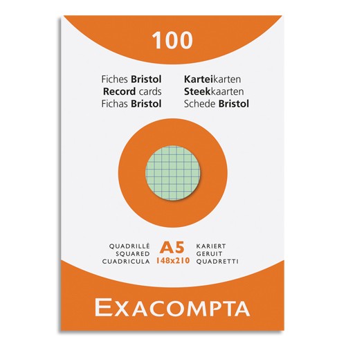 EXACOMPTA Etui de 100 fiches bristol non perforées 148x210mm (A5) unies  Blanc - Direct Papeterie.com