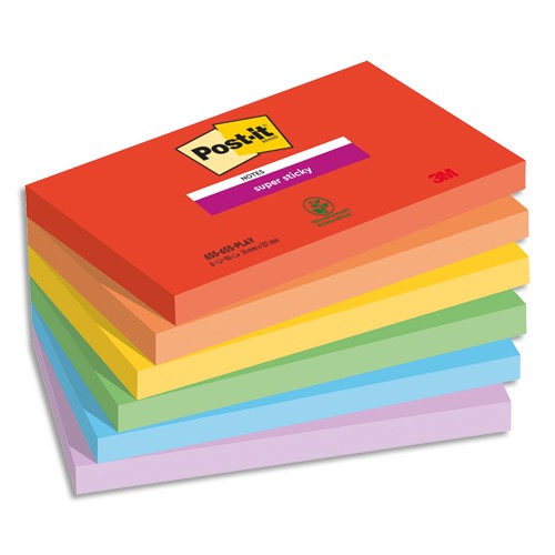 POST-IT® Notes Super Sticky Playful 76 x 127 mm. 6 blocs, 90F. Ass