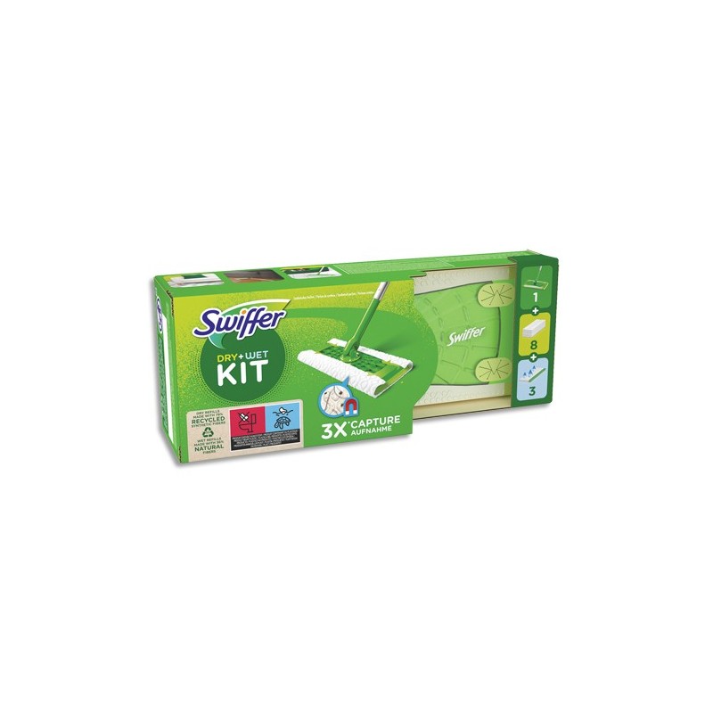 Swiffer Kit Complet Balai 8 Lingettes Sèches + 3 Lingettes Humides