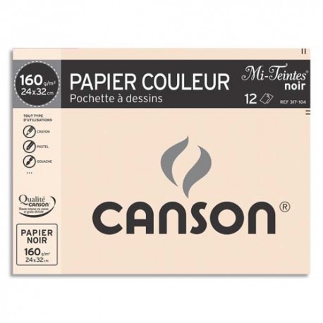 Pochette 12 feuilles papier à dessin couleurs vives A4 150g Canson