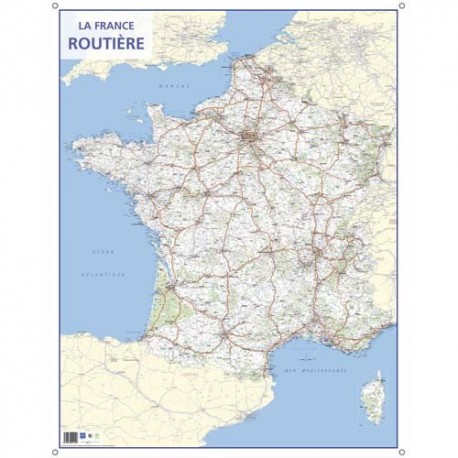 CBG carte murale route de France - Pelliculée format 66 x 84,5 cm - 4  œillets pour